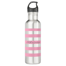 Personalisierte rosa gestreifte Wasser-Flasche Trinkflasche