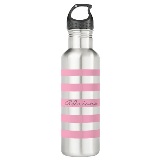 Personalisierte rosa gestreifte Wasser-Flasche Trinkflasche (Vorderseite)