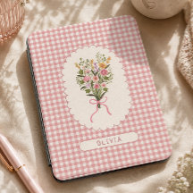 Personalisierte rosa Gingham-Blumen Cottagecore