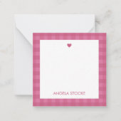 Personalisierte rosa Gingham-Grußkarte Mitteilungskarte (Vorderseite)