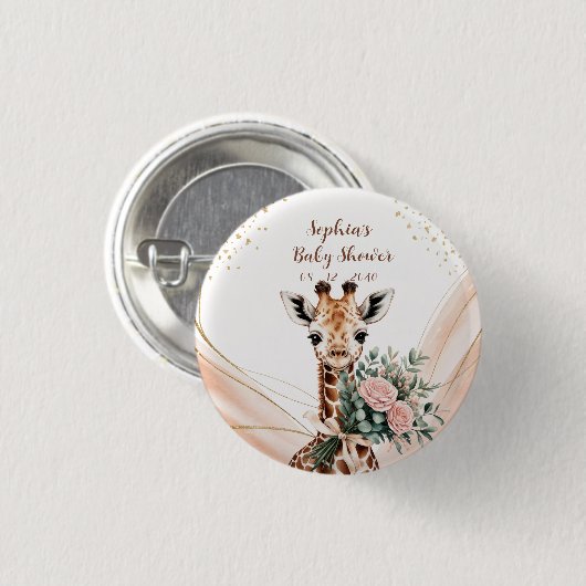 Personalisierte Rosa Giraffe Kinderdusche Butto Button (Vorne & Hinten)