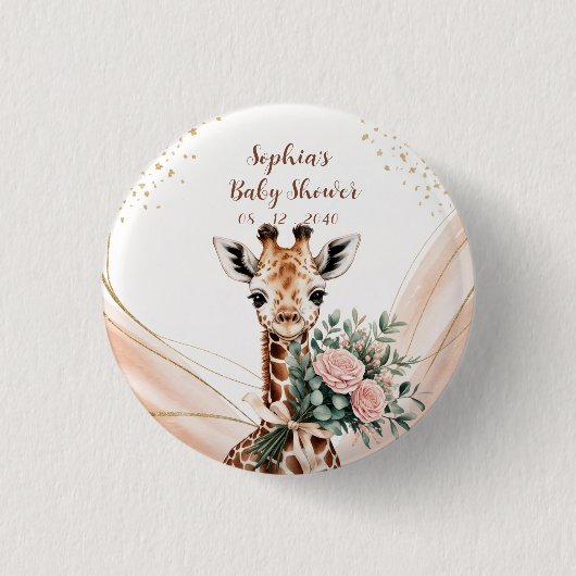 Personalisierte Rosa Giraffe Kinderdusche Butto Button (Vorderseite)