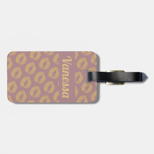 Personalisierte Rosa Gold Glitzer Lippen Gepäckanhänger (Rückseite horizontal)