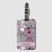 Personalisierte rosa, graue Kirschblüten Gepäckanhänger (Vorderseite Vertikal)
