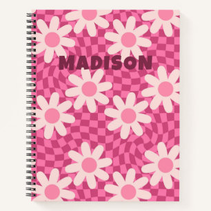 Personalisierte rosa groovy Daisy Retro-Blumen Notizblock