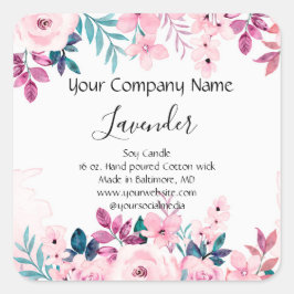 Personalisierte rosa grüne Blumenkerze Quadratischer Aufkleber