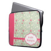 Personalisierte rosa grüne Blumenlaptophülse Laptopschutzhülle (Vorderseite Links)