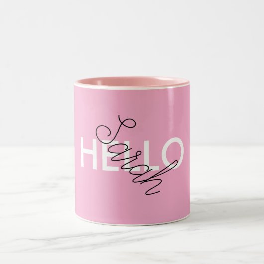 Personalisierte Rosa "Hello"-Tasse mit benutzerdef Zweifarbige Tasse (Mittel)