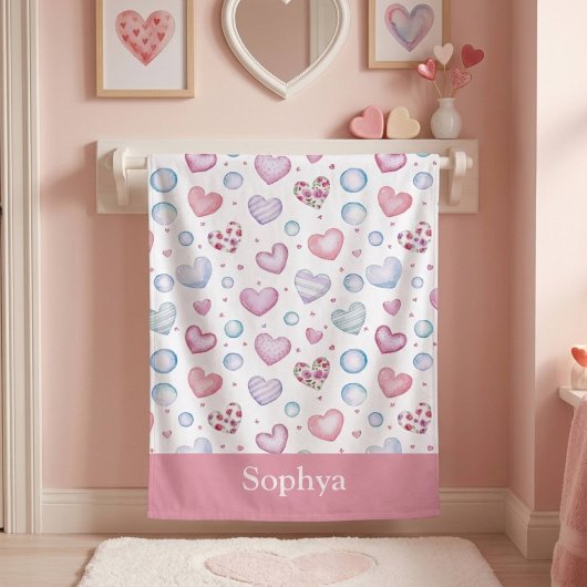 Personalisierte rosa Herz-Kinder Badehandtuch