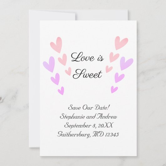 Personalisierte rosa Herz Liebe ist süße Hochzeit Save The Date (Vorderseite)