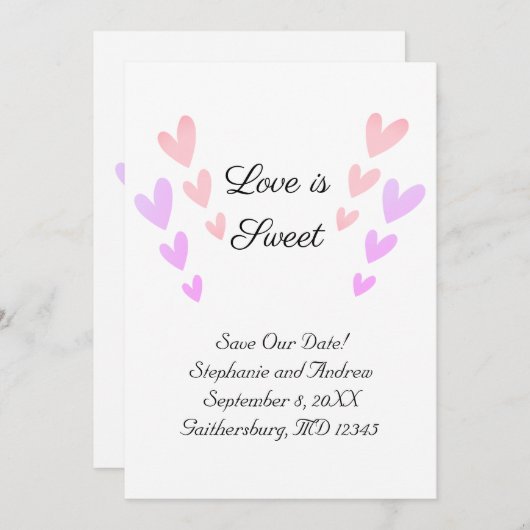 Personalisierte rosa Herz Liebe ist süße Hochzeit Save The Date (Vorne/Hinten)