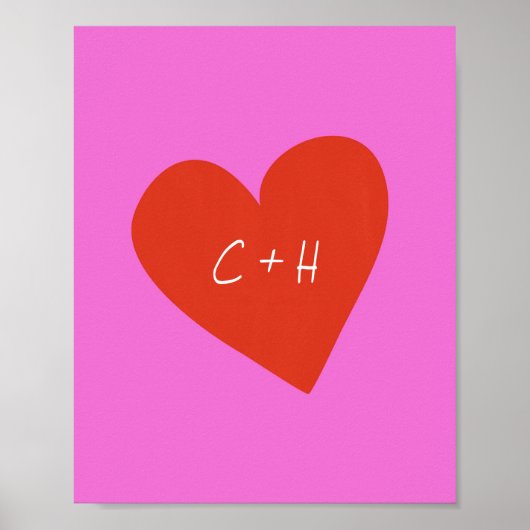 Personalisierte Rosa Herz Liebe Paare Initialen Poster (Vorne)
