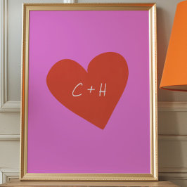 Personalisierte Rosa Herz Liebe Paare Initialen Poster