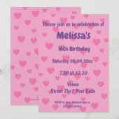 Personalisierte Rosa Herz-Party Einladung (Vorne/Hinten)