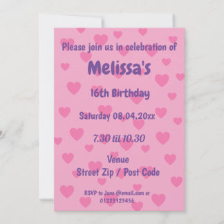 Personalisierte Rosa Herz-Party Einladung
