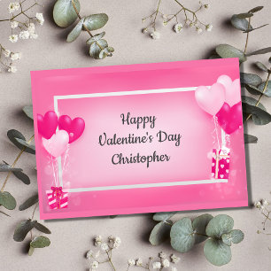 Personalisierte rosa Herzballons Valentinstag Feiertagskarte