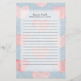 Personalisierte rosa Herzen auf blauem Wasser Briefpapier
