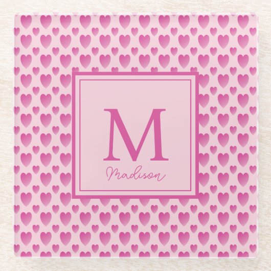 Personalisierte rosa Herzen Glasuntersetzer (Vorderseite)