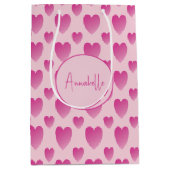 Personalisierte rosa Herzen Mittlere Geschenktüte (Vorderseite)