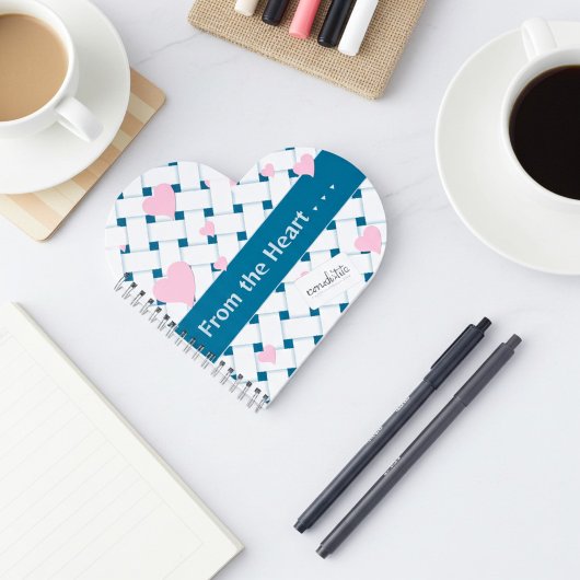 Personalisierte rosa Herzen, Ocean Blue Weave Jour Notizblock