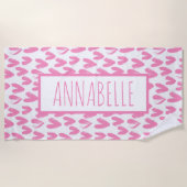 Personalisierte rosa Herzen Strandtuch (Vorderseite)