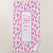 Personalisierte rosa Herzen Strandtuch (Vorderseite)