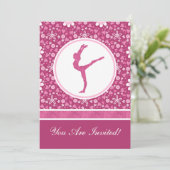 Personalisierte rosa Herzen und Blumengymnastik Einladung (Stehend Vorderseite)