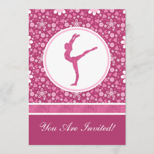 Personalisierte rosa Herzen und Blumengymnastik Einladung