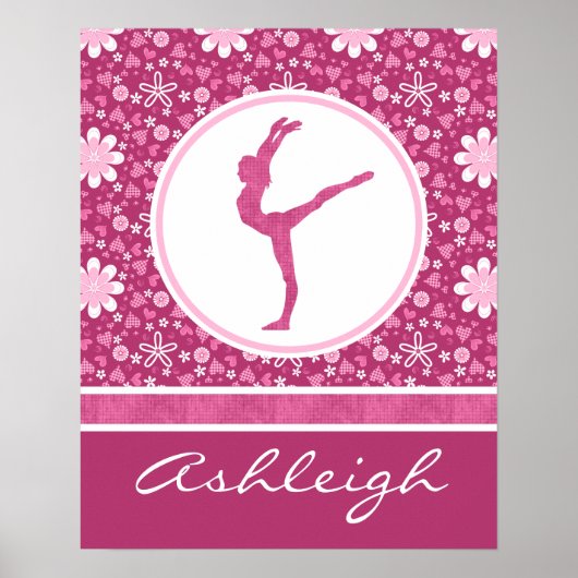 Personalisierte rosa Herzen und Blumengymnastik Poster (Vorne)