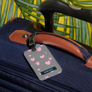 Personalisierte rosa Herzen und Streifen Gepäckanhänger