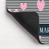 Personalisierte rosa Herzen und Streifen Mousepad (Ecke)
