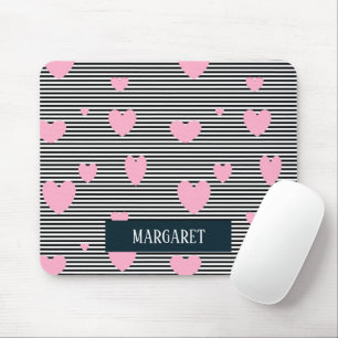 Personalisierte rosa Herzen und Streifen Mousepad