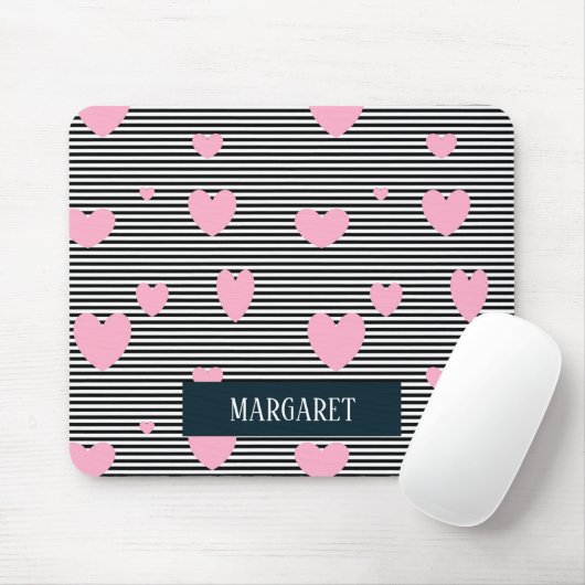 Personalisierte rosa Herzen und Streifen Mousepad (Mit Mouse)