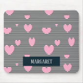 Personalisierte rosa Herzen und Streifen Mousepad (Vorne)