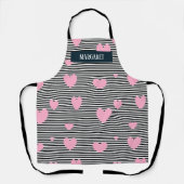 Personalisierte rosa Herzen und Streifen Schürze (Vorderseite)