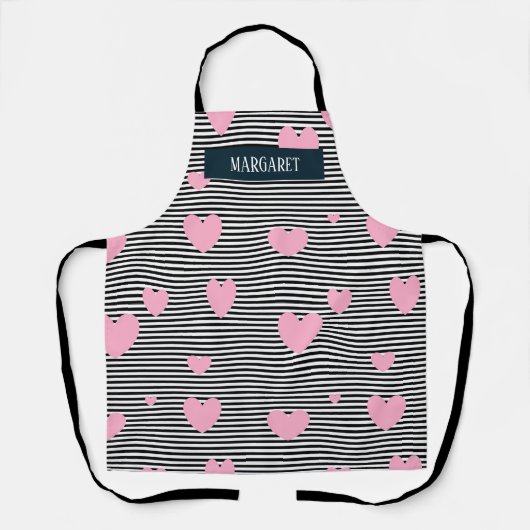 Personalisierte rosa Herzen und Streifen Schürze (Vorderseite)
