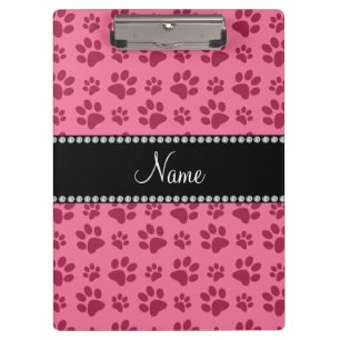 Personalisierte rosa Hundetatzennamensdrucke Klemmbrett
