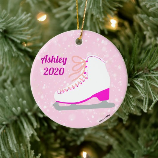 Personalisierte Rosa Ice Skate Niedlich Zuhause Or Keramik Ornament (Baum)