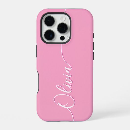 Personalisierte rosa Kalligrafie-Schrift Name iPhone Hülle (Rückseite)