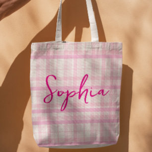 Personalisierte rosa karierte Namens-Tasche Tasche