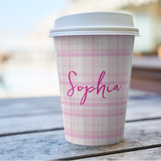 Personalisierte rosa karierte Papiertassen mit Nam Pappbecher