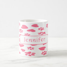 Personalisierte rosa Katzenpaw-Prints Name anpasse Kaffeetasse