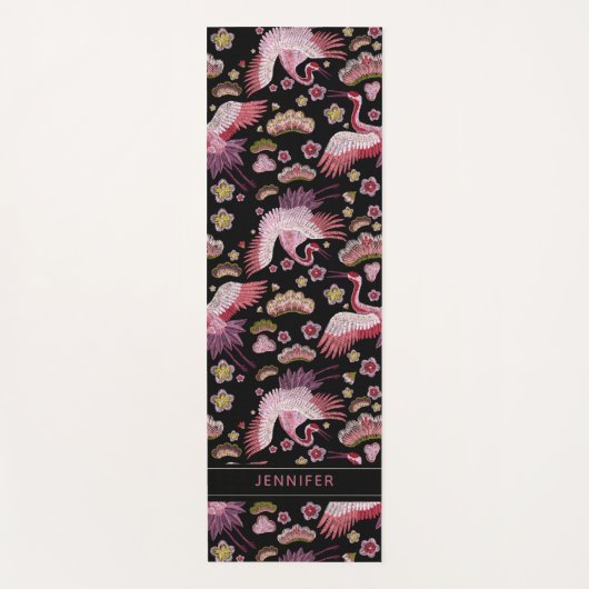 Personalisierte Rosa Kranvögel und Muster der Blum Yogamatte (Vorderseite)