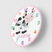 Personalisierte rosa Kuh farbige Kids Wall Clock Runde Wanduhr (Winkel)