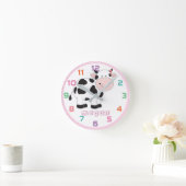 Personalisierte rosa Kuh farbige Kids Wall Clock Runde Wanduhr (Zuhause)