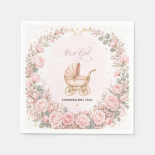 Personalisierte rosa Kutsche - Baby Shower für Mäd Serviette