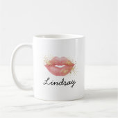 Personalisierte rosa Lippen Glitter Kaffeetasse (Links)