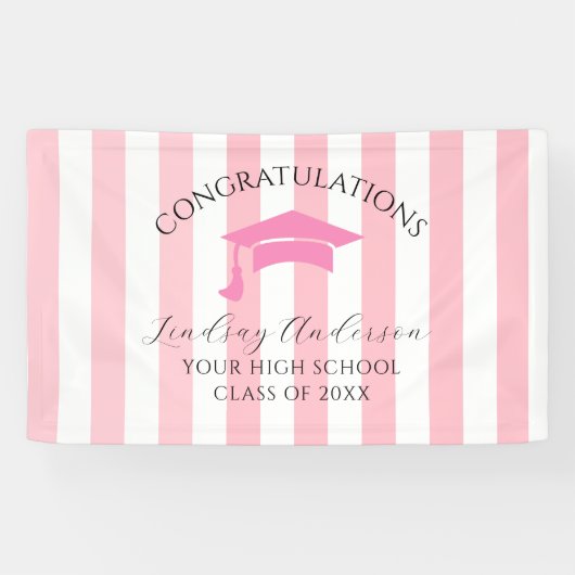 Personalisierte rosa Mädchen-Abschlussfeier Banner (Horizontal)