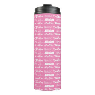 Personalisierte rosa Mädchen-Namensschrift Collage Thermosbecher