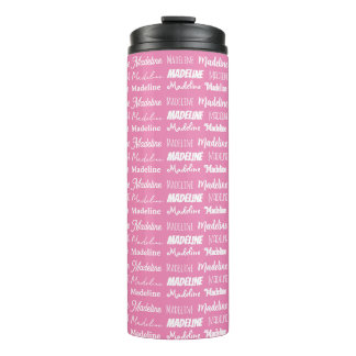 Personalisierte rosa Mädchen-Namensschrift Collage Thermosbecher